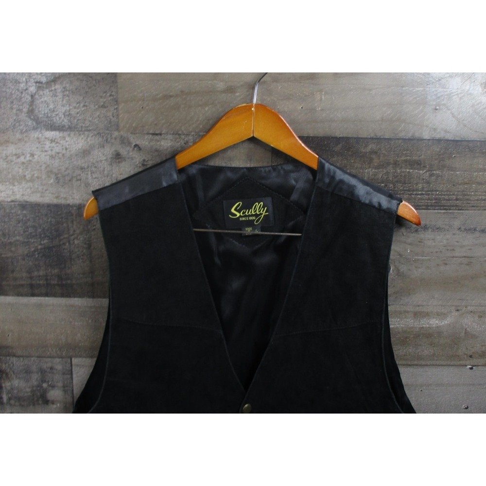 Scully Vest Mens Large Black Suede Leather Western Cowboy Lined Button Up 504